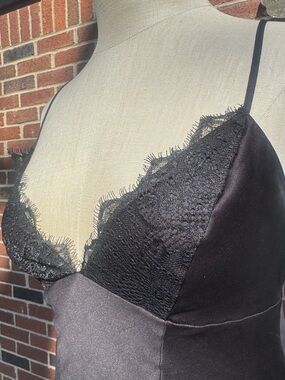 Guess Black Satin Slip with Lace Trim